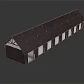 Red Brick Warehouse Building With Brown Roof And Multiple White Garage Doors