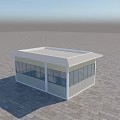 Small Modern Building With Glass Windows White Structure And Bench On Slate Ground 3d model