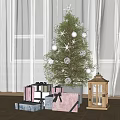 Decorated Christmas Tree With Star Ornaments Gifts And Wooden Lantern Indoors