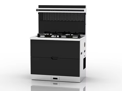 Modern Black White Integrated Kitchen Appliance With Gas Hob And Range Hood 3d model