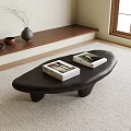 Irregular Shaped Black Coffee Table With Two Books In Minimalist Natural Interior 3d model