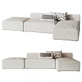 Modern Light Beige Sectional Sofa with Patterned Pillows Fabric Upholstery and Comfortable Design 3d model