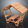 Wooden Outdoor Picnic Bench Structure With Table And Covered Roof Design