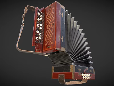 Vintage Wooden Accordion Musical Instrument With Retro Bellows And Handheld Keys Design 3d model