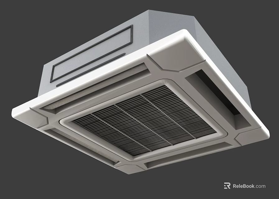 Modern Square Recessed Air Conditioner Air Outlet With White Frame And Gray Grille 3d model 