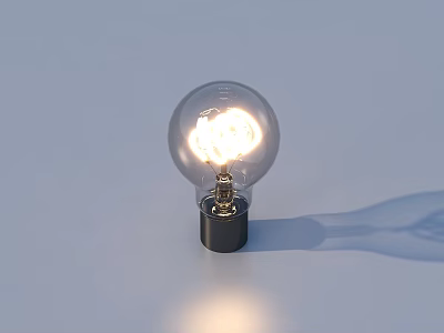 Bright Glowing Transparent Glass Light Bulb With Black Base And Shade 3d model