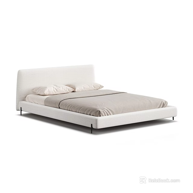 Modern Minimalist Double Bed With Light Colored Headboard And Soft Mattress 3d model 