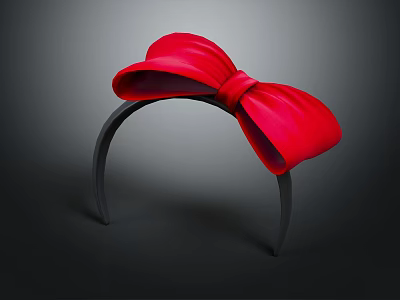 Fashionable Women's Red Bow Headband With Black Band And Stylish Design 3d model