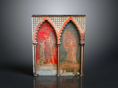 Vintage Classical Red Background Arched Carved Design Wall Decor Panel For Home Decoration 3d model