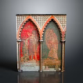 Vintage Classical Red Background Arched Carved Design Wall Decor Panel For Home Decoration