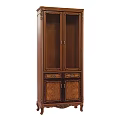 Antique Style Wooden Bookcase With Glass Doors Drawers And Ornate Carvings