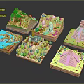 3D Scene Components with Island Terrain Statue Structure Pyramid Models And Green Trees 3d model
