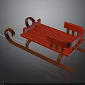 Red Wooden Sled Design With Curved Handles And Rope Attachment