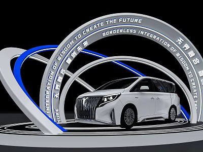 White Modern MPV Car Showcased In Futuristic Exhibition Hall With Sleek Design 3d model