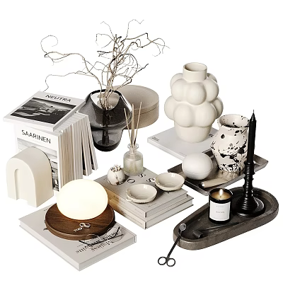 Modern Minimalist Decorative Ornament Collection With Vases Books Candles Trays And Decorative Balls 3d model