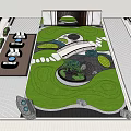 Residential Landscape Design Featuring Green Lawn Circular Patterns Winding Path and Seating Areas 3d model
