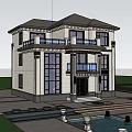 Modern Two Story Detached Villa With Large Windows Balcony And Pool