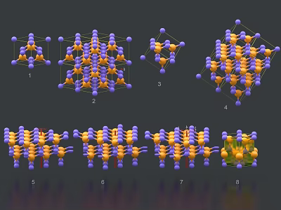 Assorted Molecular Structure Decorative Ornament Set With Purple And Yellow Geometric Models 3d model