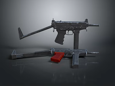 Modern Weapon Submachine Gun Design With Detachable Stock Red Magazine And Metallic Parts 3d model