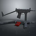 Modern Weapon Submachine Gun Design With Detachable Stock Red Magazine And Metallic Parts