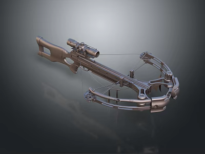 Modern Metallic Crossbow Featuring Scope And Detailed Mechanical Components Design 3d model