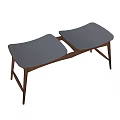 Modern Double Seat Stool With Gray Padded Surface And Wooden Legs