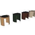 Modern Leather Bedside Table With Round Top In Beige Brown Dark Green And Gray