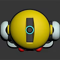 Robot Character With Yellow Head Blue Body And Red Buttons On Reflective Surface 3d model