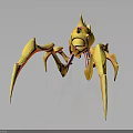 Yellow Spiked Fantasy Creature With Sharp Legs And Horned Head 3d model