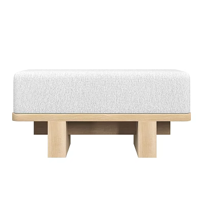 Minimalist Light Gray Upholstered Sofa Bench With Natural Wooden Legs For Living Room 3d model