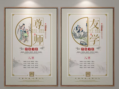 Traditional Chinese Virtue Education Posters With Respect Teachers And Friendly Learning Themes 3d model
