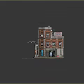 Detailed Red Brick Building Scene Featuring Street Corner Shop Sign Street Lamps Sidewalk Zebra Crossing