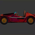 Stylish Red Convertible Toy Car Featuring Blue Windshield And Brown Seat