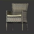Modern Rattan Dining Chair With Armrests Light Colored Upholstered Seat Elegant Design