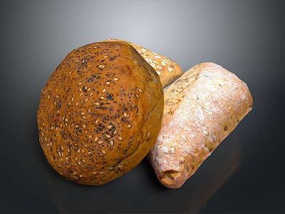 Variety of Freshly Baked Artisan Bread With Seeded Loaf And Crusty Baguette 3d model
