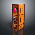 Vintage Brown Vertical Furniture Cabinet With Red Circular Component Coin Slot And Small Red Buttons