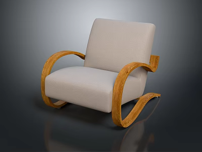 Modern Wooden Rocking Chair Featuring Beige Cushion Curved Armrest And Rocking Base 3d model