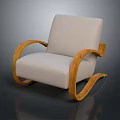 Modern Wooden Rocking Chair Featuring Beige Cushion Curved Armrest And Rocking Base