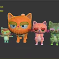 Four 3D Cartoon Cats In Orange And Gray With Angry Expressions