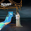 Traditional Themed Display Scene With Intangible Heritage Elements And Projected Walkway