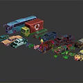 Various Vehicles Including Bus Ambulance Truck Vans And Damaged Cars Overgrown With Plants
