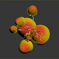 Mushroom Shaped Bonsai Plant Featuring Yellow Orange Gradient And Blue Stems On Dark Background