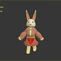 Cute Rabbit Doll With Long Pink Ears Pink Top And Red Striped Skirt