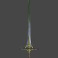 Ornate Medieval Sword With Golden Decorations Red Gemstone And Silver Blade