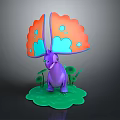 Vibrant Fantasy Purple Creature Character With Orange Blue Wings On Green Plant Base