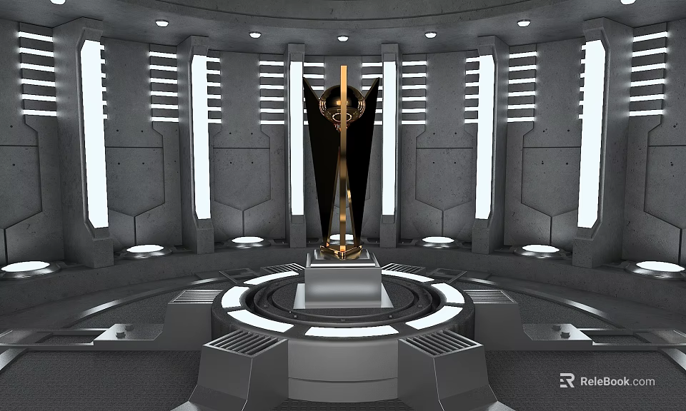 Modern Display Shelf With Central Platform Surrounding Lighting And Geometric Design 3d model