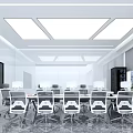 Modern Conference Room With Long Table Chairs Large Screen And Glass Partitions