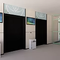 Hospital Corridor Interior With Green Walls Reception Desk TV Screen And Signage