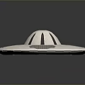 Silver Flying Saucer With Dome Shaped Top Gray Panels And Blue Glowing Lines