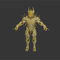 Fantasy Mythical Creature Armored Warrior Featuring Spiked Exoskeleton And Horned Head Standing Pose
